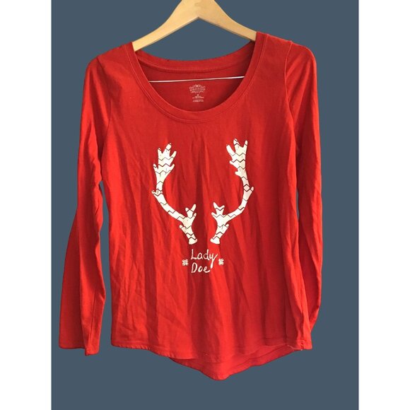 WONDERSHOP- WOMENS RED LONG SLEEVE CREW NECK FRONT GRAPHIC SHIRT SIZE X-LARGE - Picture 1 of 6